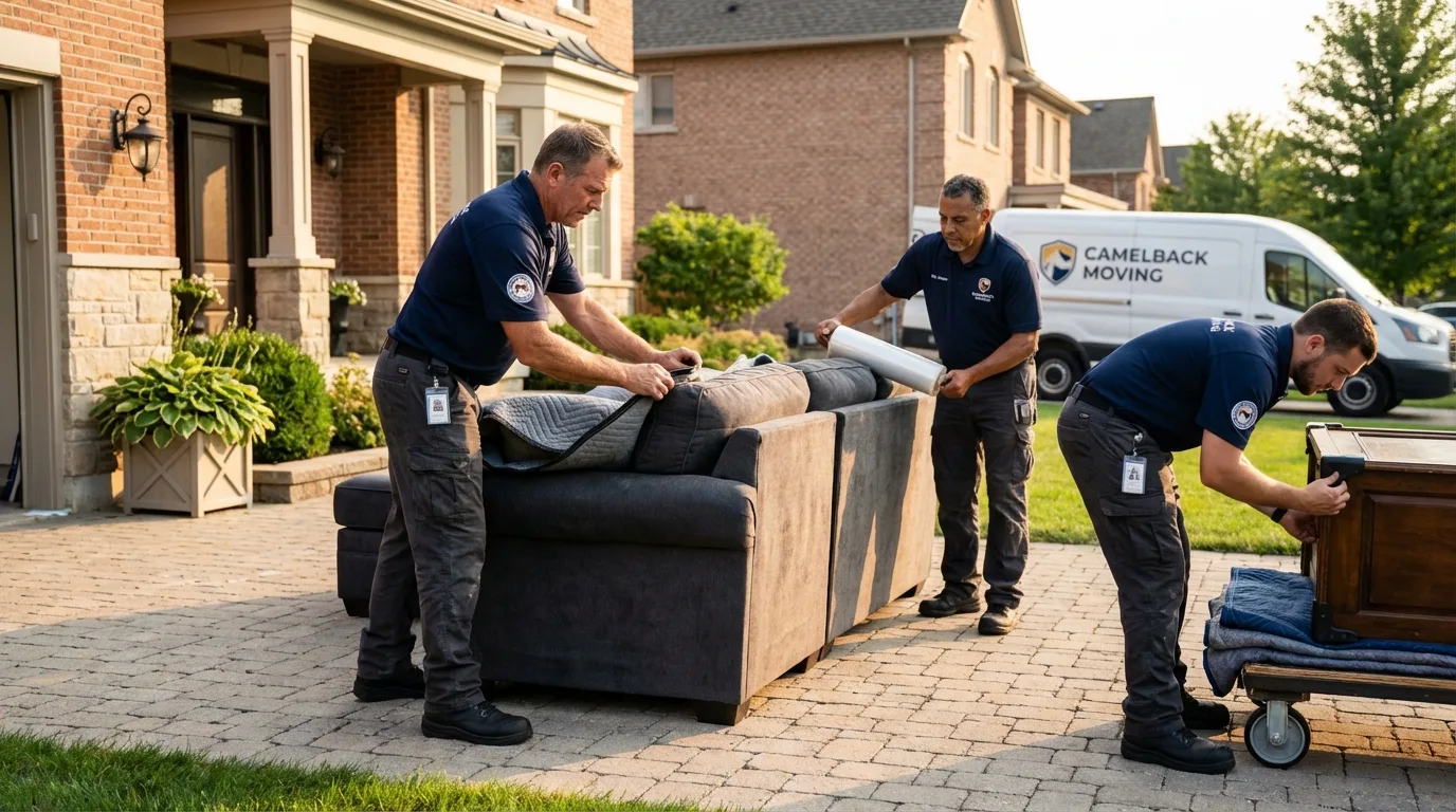 Large estate moving crew wrapping furniture in White Plains, NY